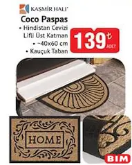KAŞMİR HALI COCO PASPAS 40X60 CM fiyat ve kampanya bilgisi